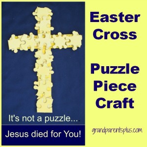 Easter Cross - Puzzle Piece Craft grandparentsplus.com